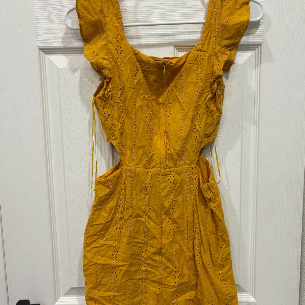 Blue Blush Yellow Gold Ruffled Cut Out Mini Dress